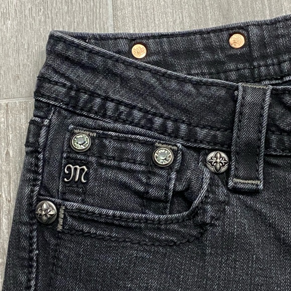 Miss Me black skinny jeans denim embellished cross design on back pockets Sz 27 - Picture 7 of 16